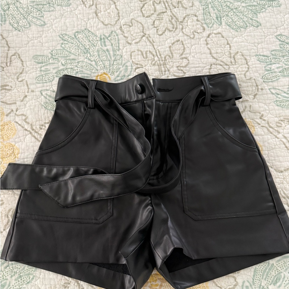 Zara Black High Waist Leather Shorts